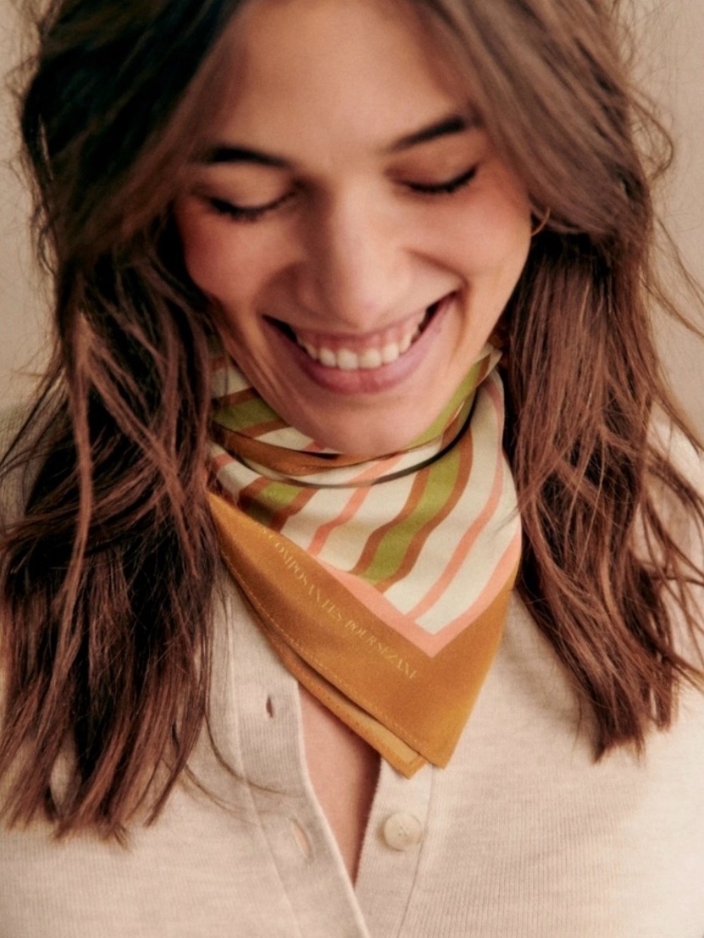 Sezane Striped Cotton Scarf in Brown, Pink, Cream and Green - Women Accessories